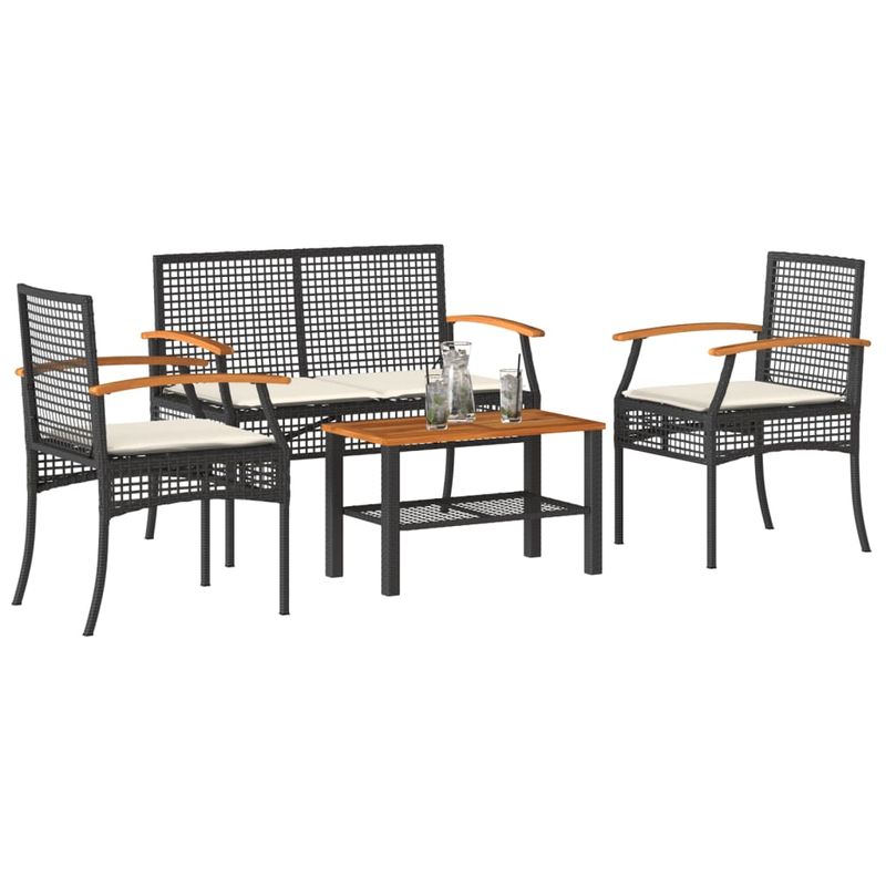 Casa si Gradina - Gradina si terasa - Mobilier exterior - Seturi mobila gradina - Set mobilier relaxare gradina 4 piese cu perne poliratan negru - Infinity.ro
