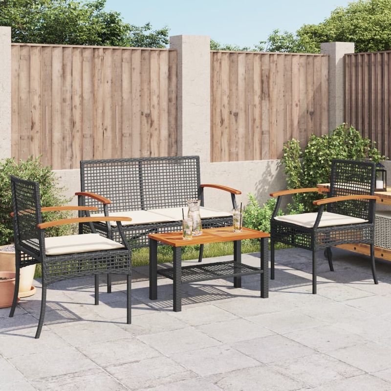 Casa si Gradina - Gradina si terasa - Mobilier exterior - Seturi mobila gradina - Set mobilier relaxare gradina 4 piese cu perne poliratan negru - Infinity.ro