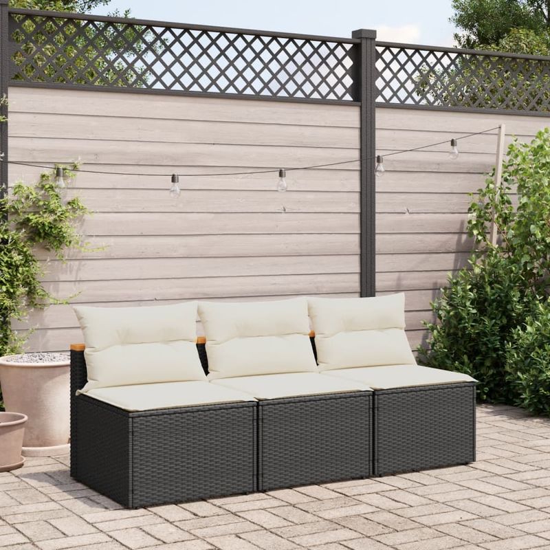 Casa si Gradina - Gradina si terasa - Mobilier exterior - Canapele si fotolii gradina - Canapea de gradina fara cotiere cu perne 2 buc. negru poliratan - Infinity.ro