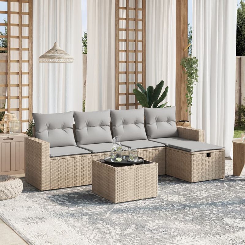 Casa si Gradina - Gradina si terasa - Mobilier exterior - Seturi mobila gradina - Set canapele de gradina, 6 piese, cu perne, bej, poliratan - Infinity.ro