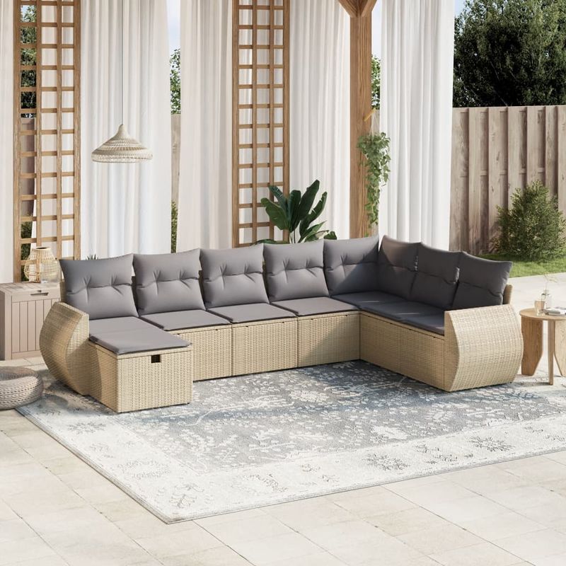 Casa si Gradina - Gradina si terasa - Mobilier exterior - Seturi mobila gradina - Set canapele de gradina, 8 piese, cu perne, bej, poliratan - Infinity.ro