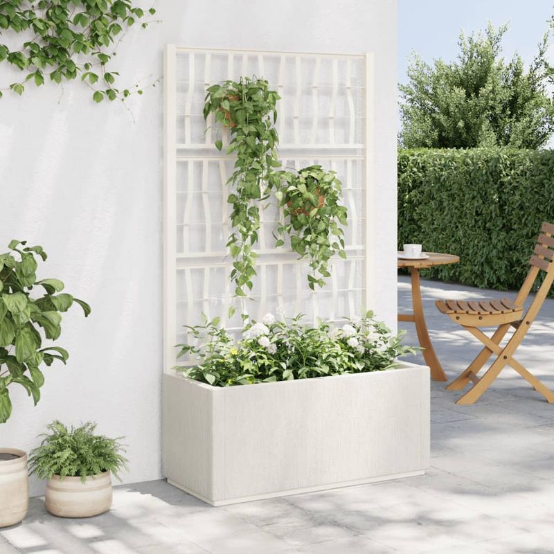 Casa si Gradina - Gradinarit si plante - Plante si ghivece - Ghivece si suporturi - Jardiniera de gradina cu spalier, alb, 80x36x140 cm, PP - Infinity.ro