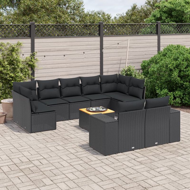 Casa si Gradina - Gradina si terasa - Mobilier exterior - Seturi mobila gradina - Set canapele de gradina cu perne, 10 piese, negru, poliratan - Infinity.ro
