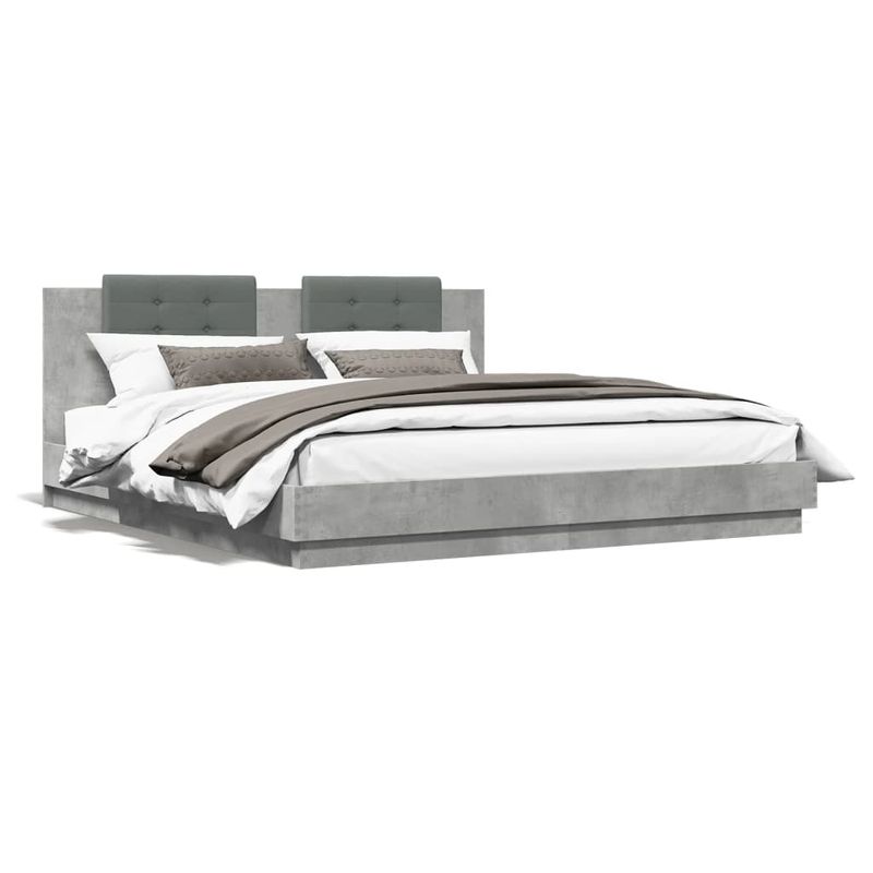 Casa si Gradina - Mobilier - Paturi si accesorii - Paturi - Cadru de pat cu tablie si lumini LED, gri beton, 200x200 cm - Infinity.ro