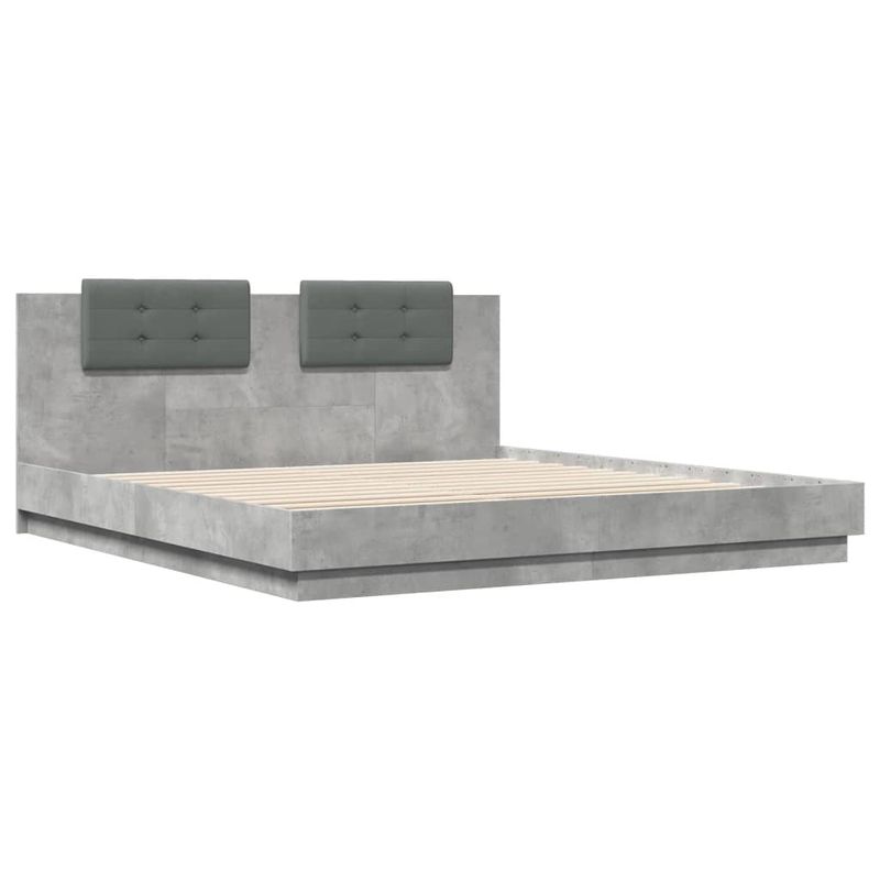 Casa si Gradina - Mobilier - Paturi si accesorii - Paturi - Cadru de pat cu tablie si lumini LED, gri beton, 200x200 cm - Infinity.ro