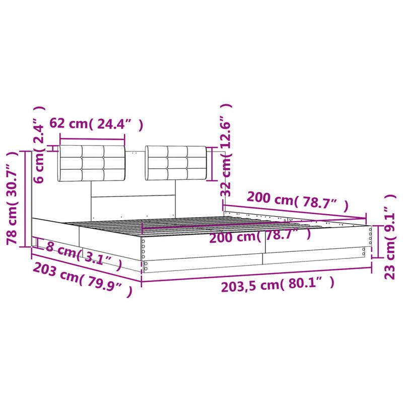 Casa si Gradina - Mobilier - Paturi si accesorii - Paturi - Cadru de pat cu tablie si lumini LED, gri beton, 200x200 cm - Infinity.ro