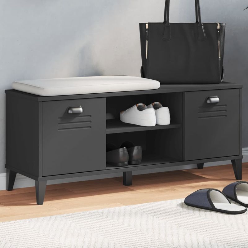 Casa si Gradina - Mobilier - Organizare si depozitare - Organizator incaltaminte - Banca de pantofi „VIKEN”, negru, 106x35x45 cm, lemn masiv pin - Infinity.ro