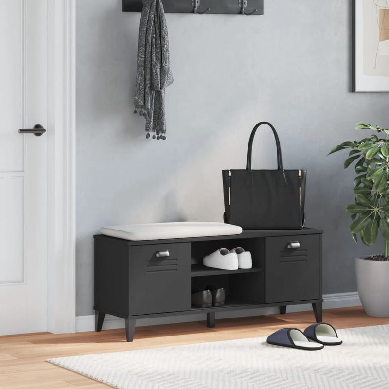 Casa si Gradina - Mobilier - Organizare si depozitare - Organizator incaltaminte - Banca de pantofi „VIKEN”, negru, 106x35x45 cm, lemn masiv pin - Infinity.ro