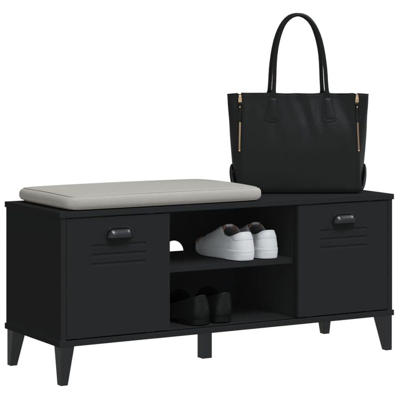 Casa si Gradina - Mobilier - Organizare si depozitare - Organizator incaltaminte - Banca de pantofi „VIKEN”, negru, 106x35x45 cm, lemn masiv pin - Infinity.ro