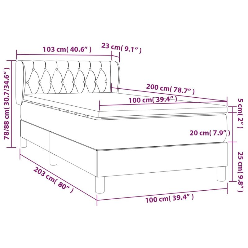 Casa si Gradina - Mobilier - Paturi si accesorii - Paturi - Pat box spring cu saltea, albastru inchis, 100x200 cm, catifea - Infinity.ro