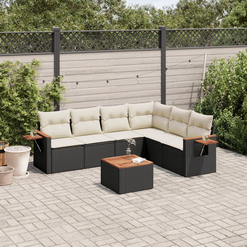 Casa si Gradina - Gradina si terasa - Mobilier exterior - Seturi mobila gradina - Set canapele de gradina cu perne, 7 piese, negru, poliratan - Infinity.ro