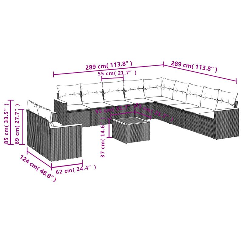 Casa si Gradina - Gradina si terasa - Mobilier exterior - Seturi mobila gradina - Set canapele de gradina, 12 piese, cu perne, negru, poliratan - Infinity.ro