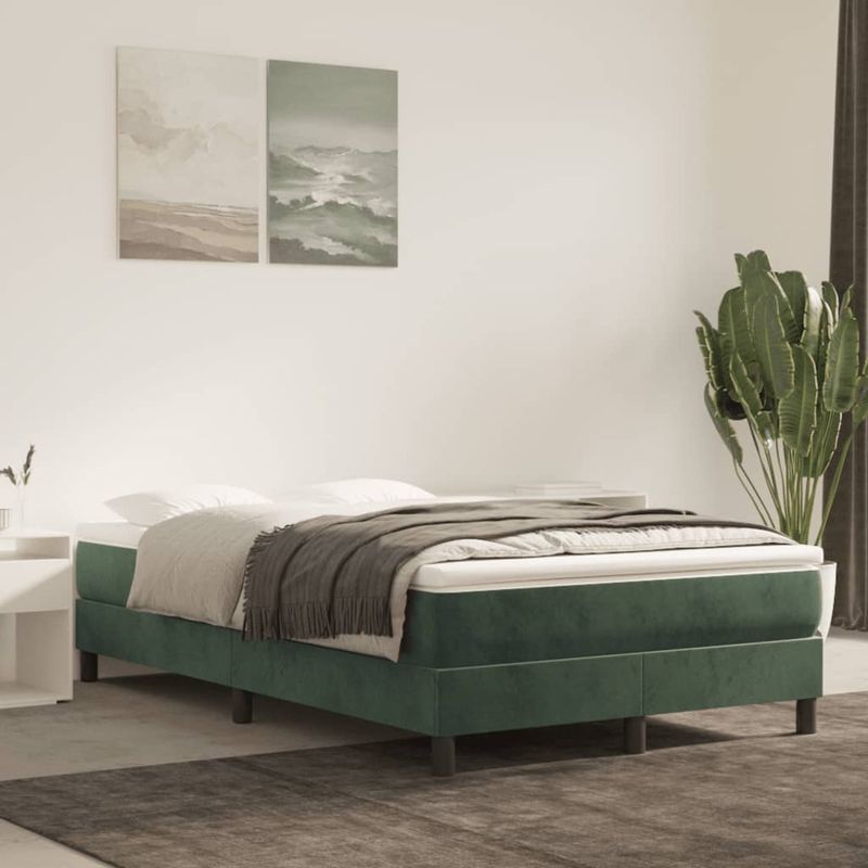 Casa si Gradina - Mobilier - Paturi si accesorii - Paturi - Pat box spring cu saltea, verde inchis, 120x190 cm, catifea - Infinity.ro