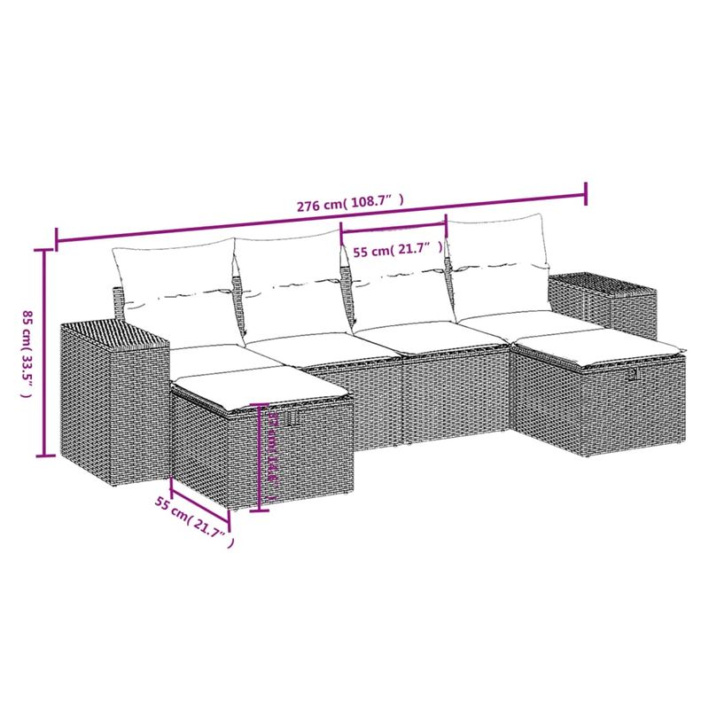 Casa si Gradina - Gradina si terasa - Mobilier exterior - Seturi mobila gradina - Set mobilier de gradina cu perne, 6 piese, negru, poliratan - Infinity.ro