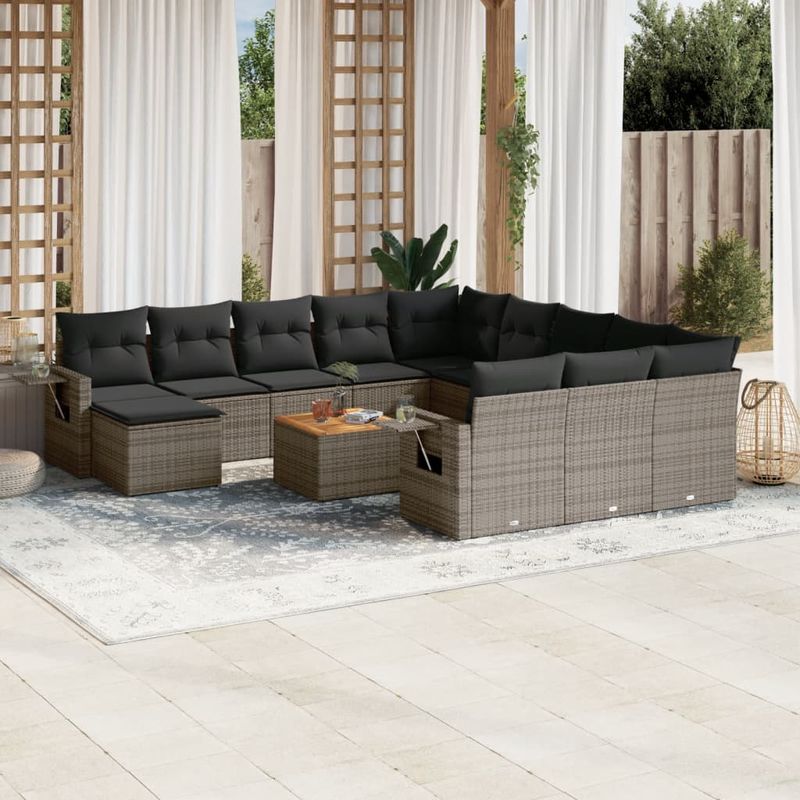 Casa si Gradina - Gradina si terasa - Mobilier exterior - Canapele si fotolii gradina - Set mobilier de gradina cu perne, 13 piese, gri, poliratan - Infinity.ro