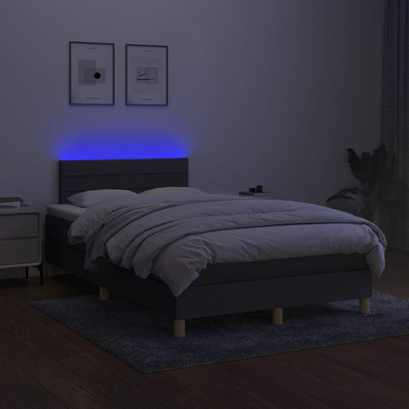 Casa si Gradina - Mobilier - Paturi si accesorii - Paturi - Pat cu arcuri, saltea si LED, gri inchis, 120x190 cm, textil - Infinity.ro