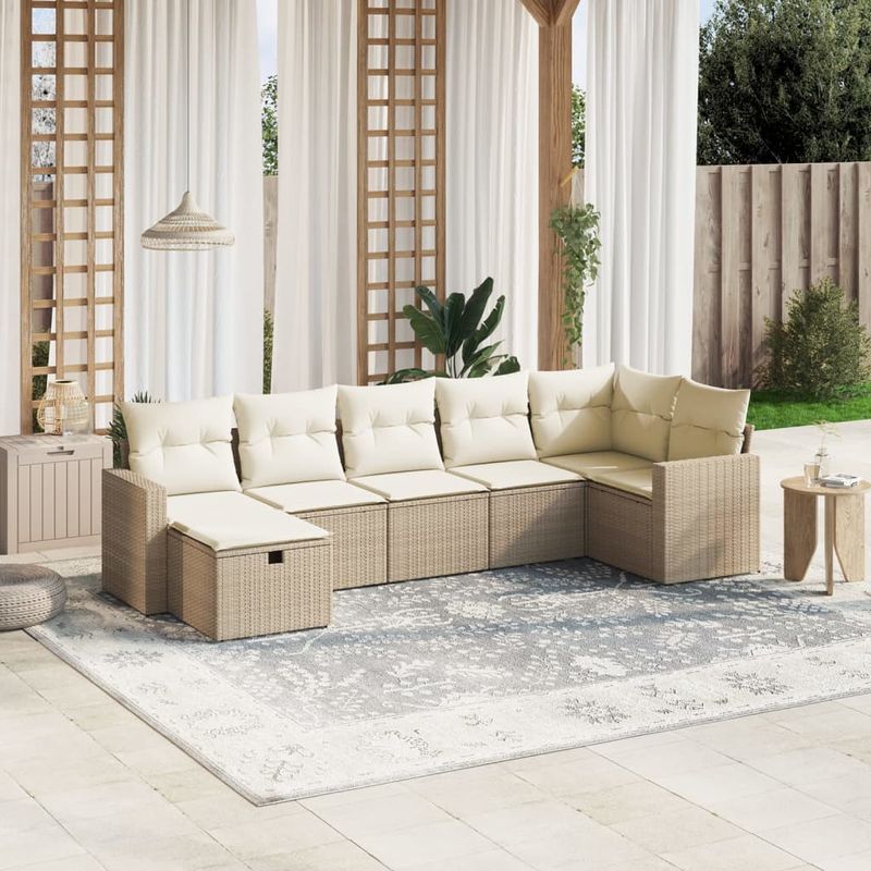 Casa si Gradina - Gradina si terasa - Mobilier exterior - Seturi mobila gradina - Set canapele de gradina, 7 piese, cu perne, bej, poliratan - Infinity.ro
