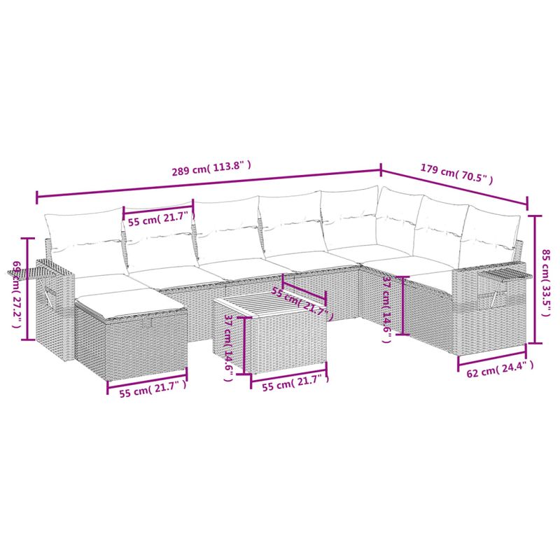 Casa si Gradina - Gradina si terasa - Mobilier exterior - Seturi mobila gradina - Set mobilier de gradina cu perne, 9 piese, negru, poliratan - Infinity.ro