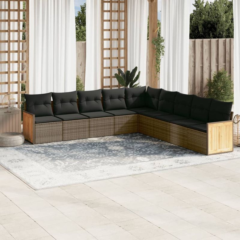 Casa si Gradina - Gradina si terasa - Mobilier exterior - Seturi mobila gradina - Set canapele de gradina, 9 piese, cu perne, gri, poliratan - Infinity.ro