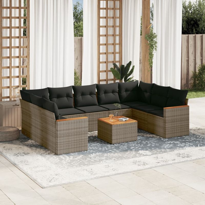 Casa si Gradina - Gradina si terasa - Mobilier exterior - Seturi mobila gradina - Set mobilier de gradina cu perne, 10 piese, gri, poliratan - Infinity.ro