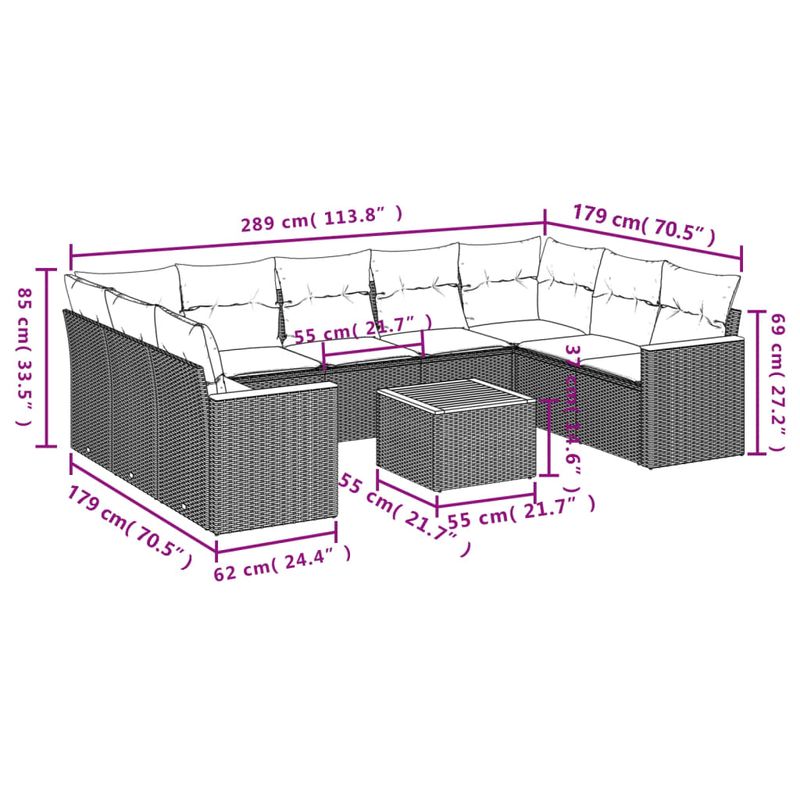 Casa si Gradina - Gradina si terasa - Mobilier exterior - Seturi mobila gradina - Set mobilier de gradina cu perne, 10 piese, gri, poliratan - Infinity.ro