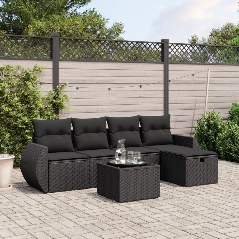 Casa si Gradina - Gradina si terasa - Mobilier exterior - Seturi mobila gradina - Set mobilier de gradina cu perne, 6 piese, negru, poliratan - Infinity.ro