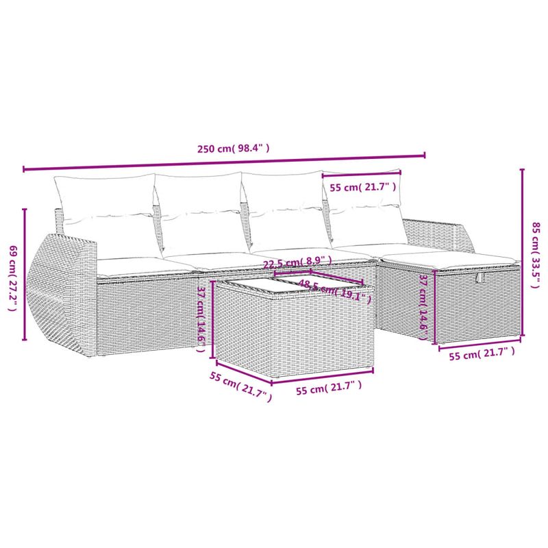 Casa si Gradina - Gradina si terasa - Mobilier exterior - Seturi mobila gradina - Set mobilier de gradina cu perne, 6 piese, negru, poliratan - Infinity.ro