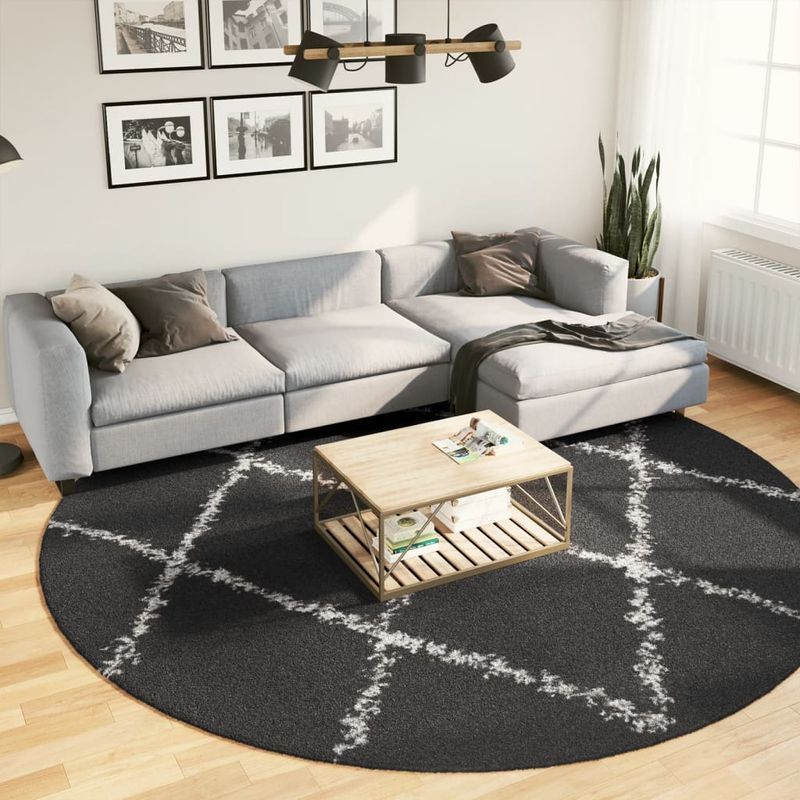 Casa si Gradina - Textile si covoare - Covoare - Covoare casa - Covor pufos cu fire inalte, negru si crem modern, Ø 280 cm - Infinity.ro