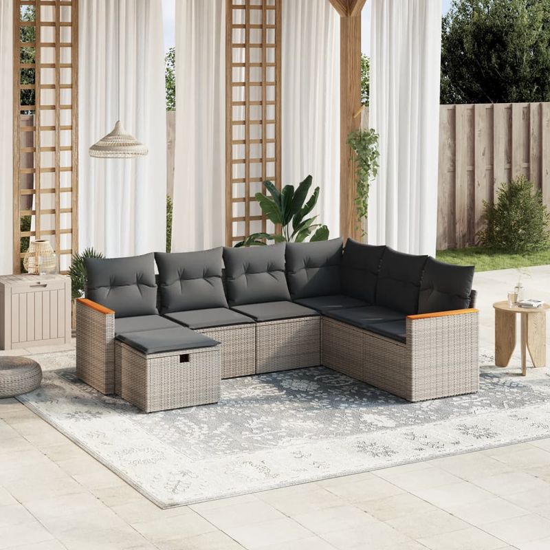 Casa si Gradina - Gradina si terasa - Mobilier exterior - Seturi mobila gradina - Set canapele de gradina, 7 piese, cu perne, gri, poliratan - Infinity.ro