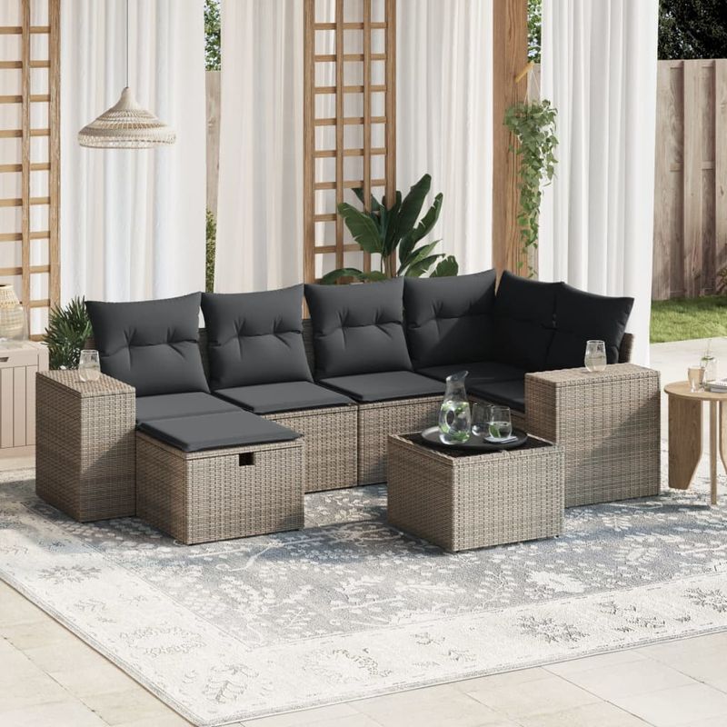 Casa si Gradina - Gradina si terasa - Mobilier exterior - Seturi mobila gradina - Set canapele de gradina, 7 piese, cu perne, gri, poliratan - Infinity.ro