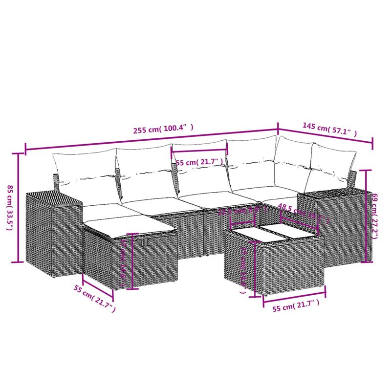 Casa si Gradina - Gradina si terasa - Mobilier exterior - Seturi mobila gradina - Set canapele de gradina, 7 piese, cu perne, gri, poliratan - Infinity.ro