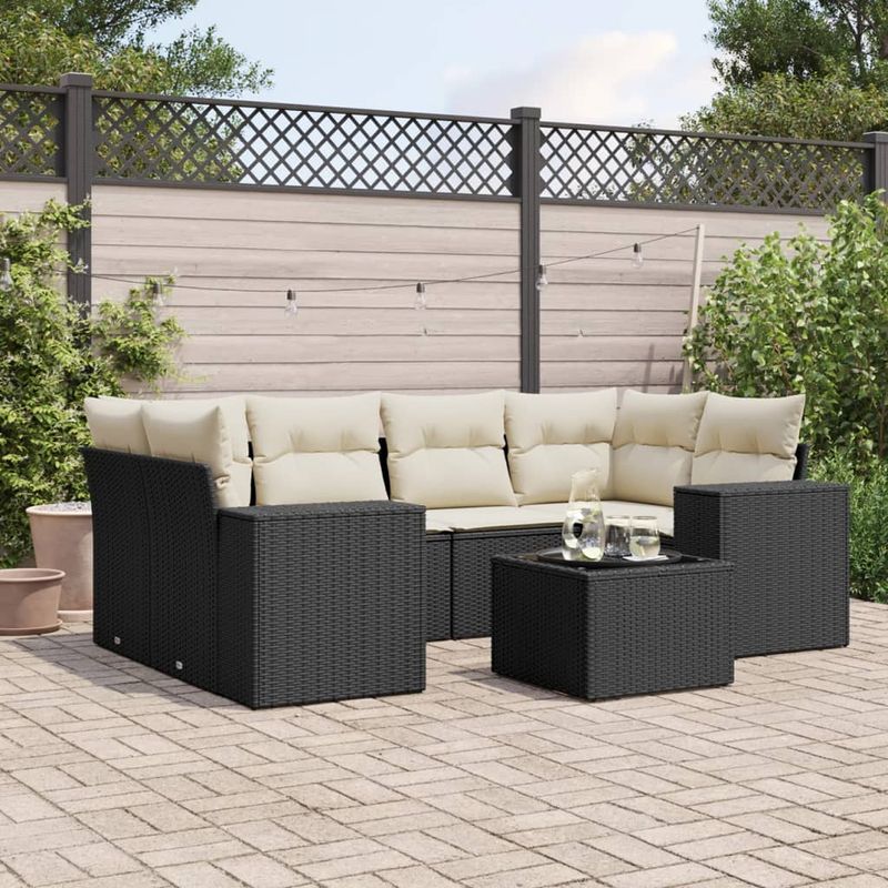 Casa si Gradina - Gradina si terasa - Mobilier exterior - Canapele si fotolii gradina - Set canapele de gradina cu perne, 7 piese, negru, poliratan - Infinity.ro