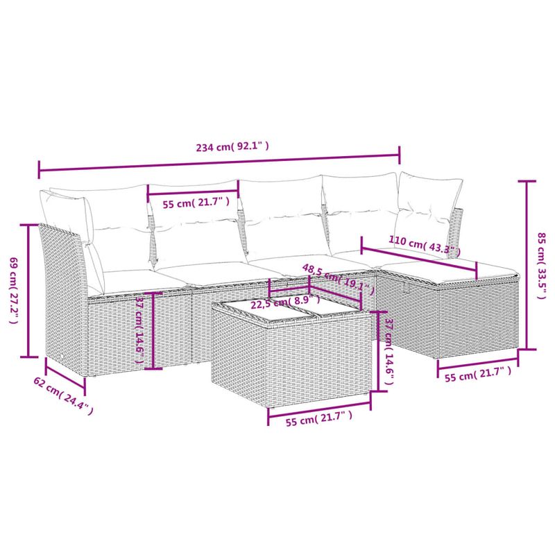 Casa si Gradina - Gradina si terasa - Mobilier exterior - Seturi mobila gradina - Set mobilier gradina cu perne, 6 piese, gri, poliratan - Infinity.ro