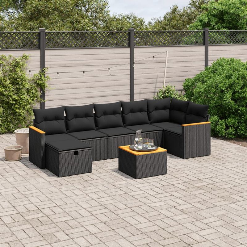Casa si Gradina - Gradina si terasa - Mobilier exterior - Seturi mobila gradina - Set mobilier de gradina cu perne, 8 piese, negru, poliratan - Infinity.ro