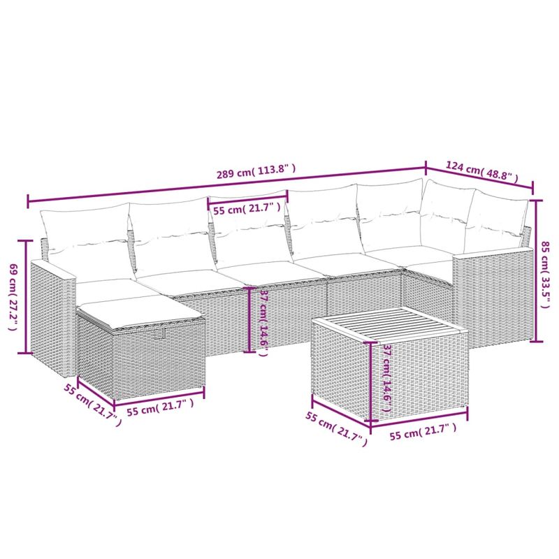 Casa si Gradina - Gradina si terasa - Mobilier exterior - Seturi mobila gradina - Set mobilier de gradina cu perne, 8 piese, negru, poliratan - Infinity.ro
