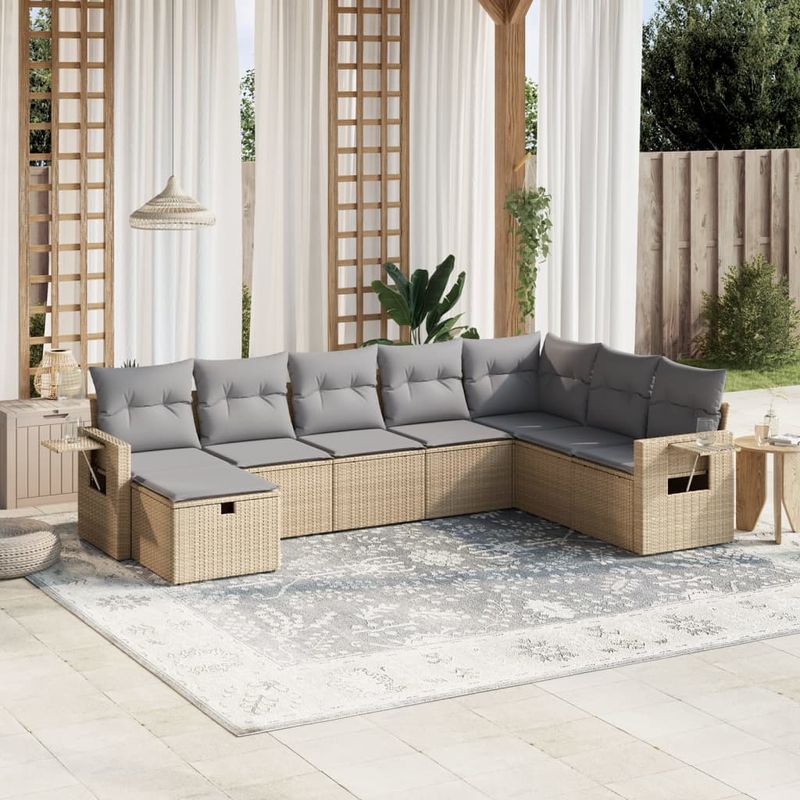 Casa si Gradina - Gradina si terasa - Mobilier exterior - Seturi mobila gradina - Set canapele de gradina, 8 piese, cu perne, bej, poliratan - Infinity.ro