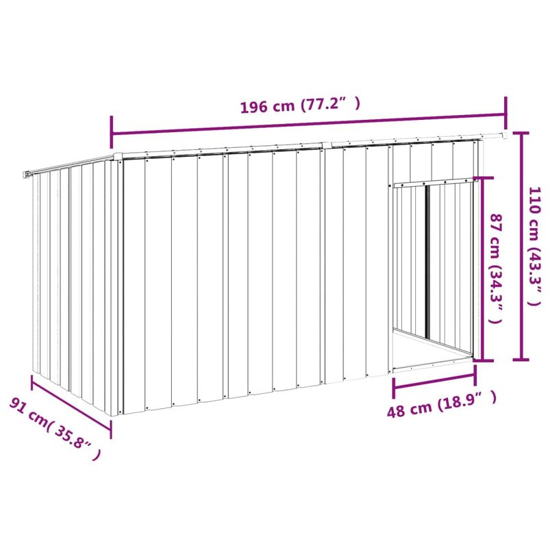 Petshop - Accesorii petshop - Culcusuri si custi - Custi interior si exterior - Cusca caine cu acoperis antracit 196x91x110 cm otel galvanizat - Infinity.ro