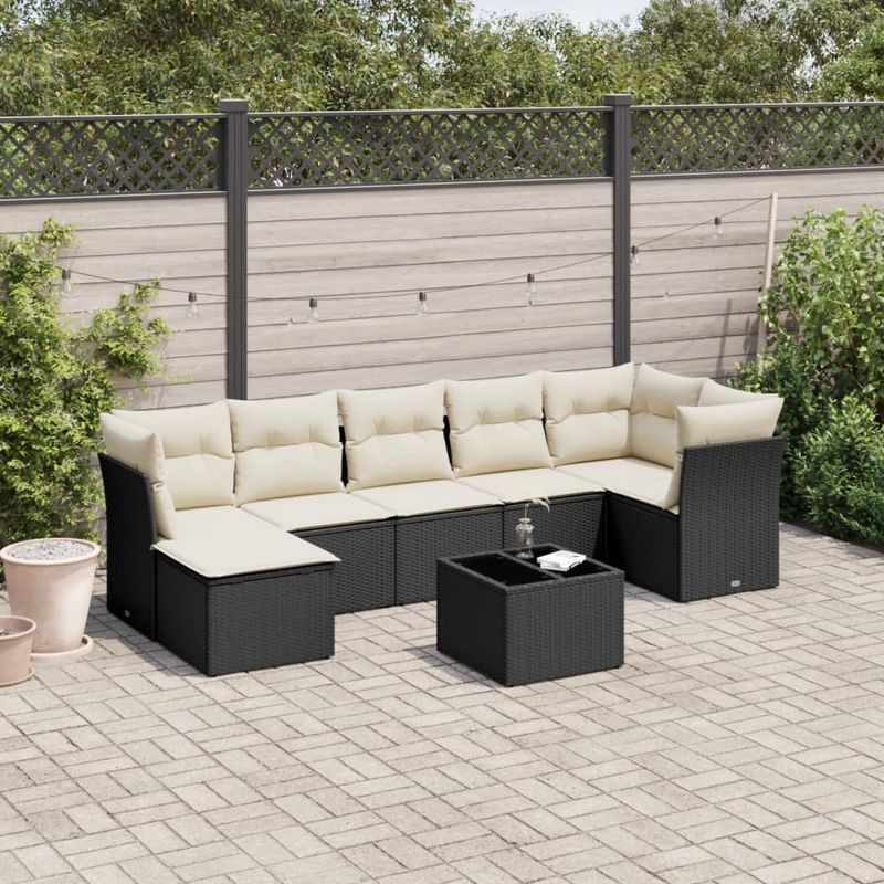 Casa si Gradina - Gradina si terasa - Mobilier exterior - Seturi mobila gradina - Set mobilier de gradina cu perne, 8 piese, negru, poliratan - Infinity.ro