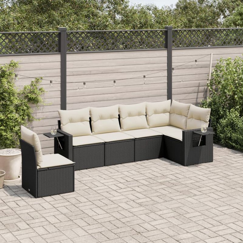 Casa si Gradina - Gradina si terasa - Mobilier exterior - Seturi mobila gradina - Set mobilier de gradina cu perne, 6 piese, negru, poliratan - Infinity.ro