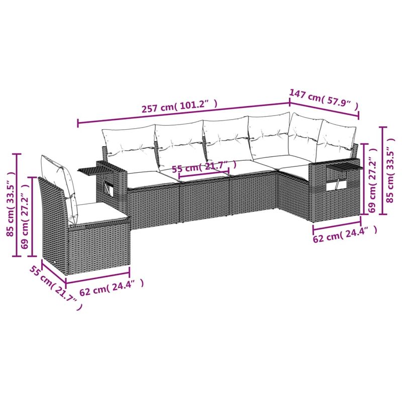 Casa si Gradina - Gradina si terasa - Mobilier exterior - Seturi mobila gradina - Set mobilier de gradina cu perne, 6 piese, negru, poliratan - Infinity.ro