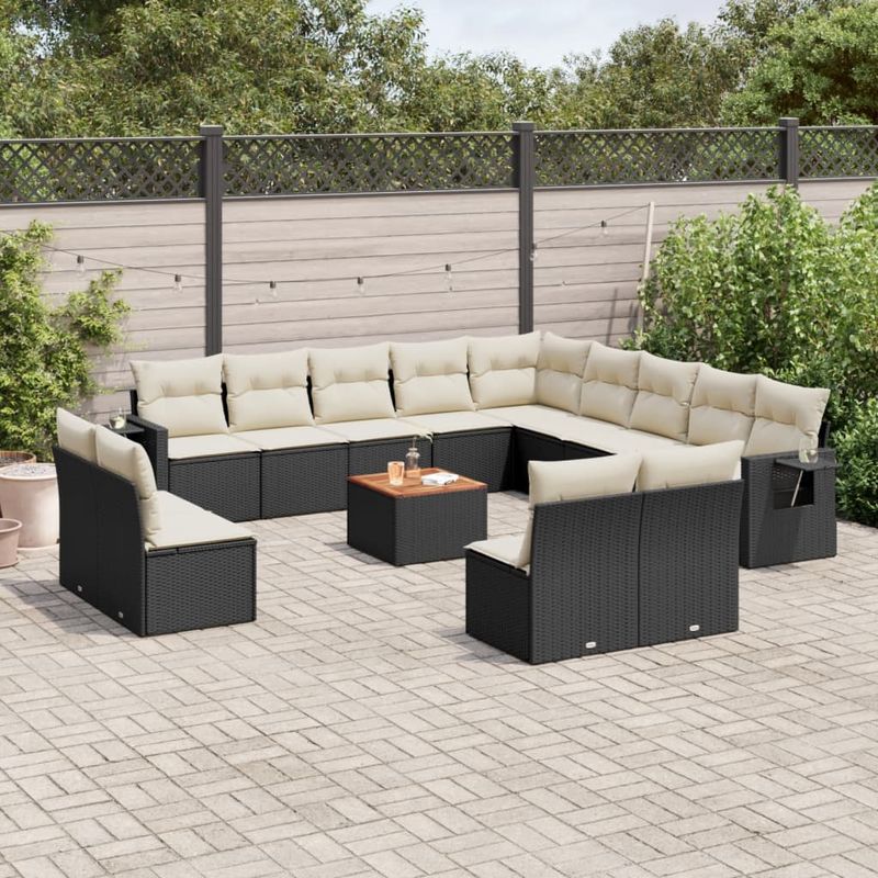 Casa si Gradina - Gradina si terasa - Mobilier exterior - Seturi mobila gradina - Set mobilier de gradina cu perne, 14 piese, negru, poliratan - Infinity.ro