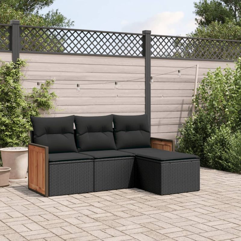 Casa si Gradina - Gradina si terasa - Mobilier exterior - Seturi mobila gradina - Set mobilier de gradina cu perne, 4 piese, negru, poliratan - Infinity.ro