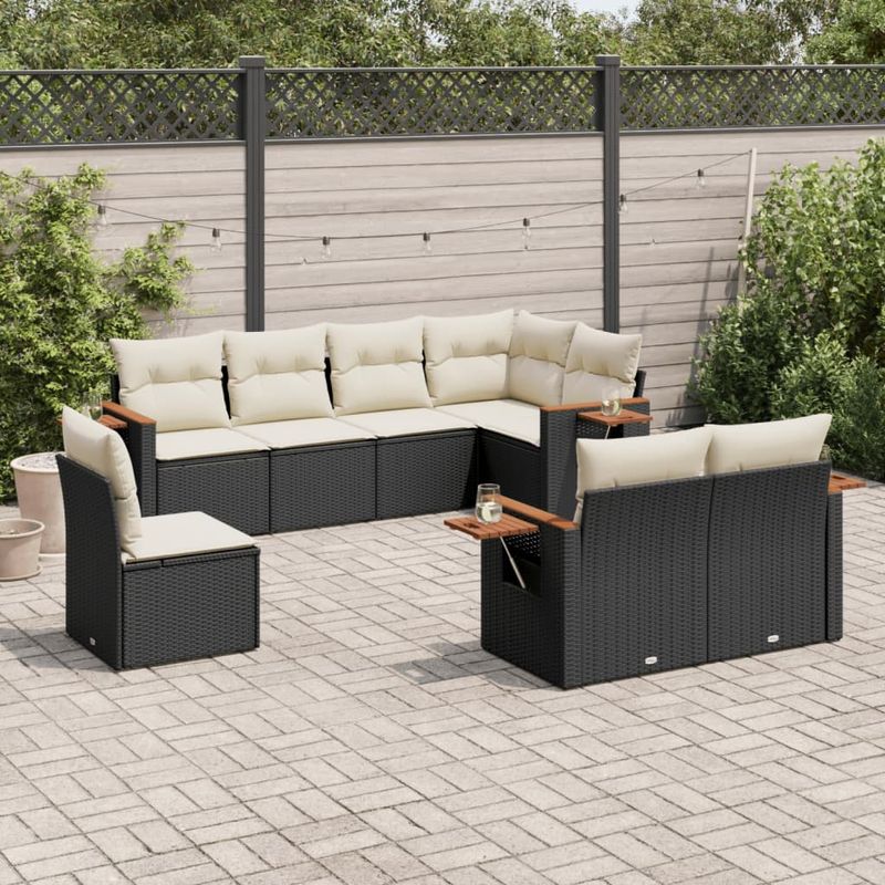 Casa si Gradina - Gradina si terasa - Mobilier exterior - Seturi mobila gradina - Set mobilier de gradina cu perne, 8 piese, negru, poliratan - Infinity.ro