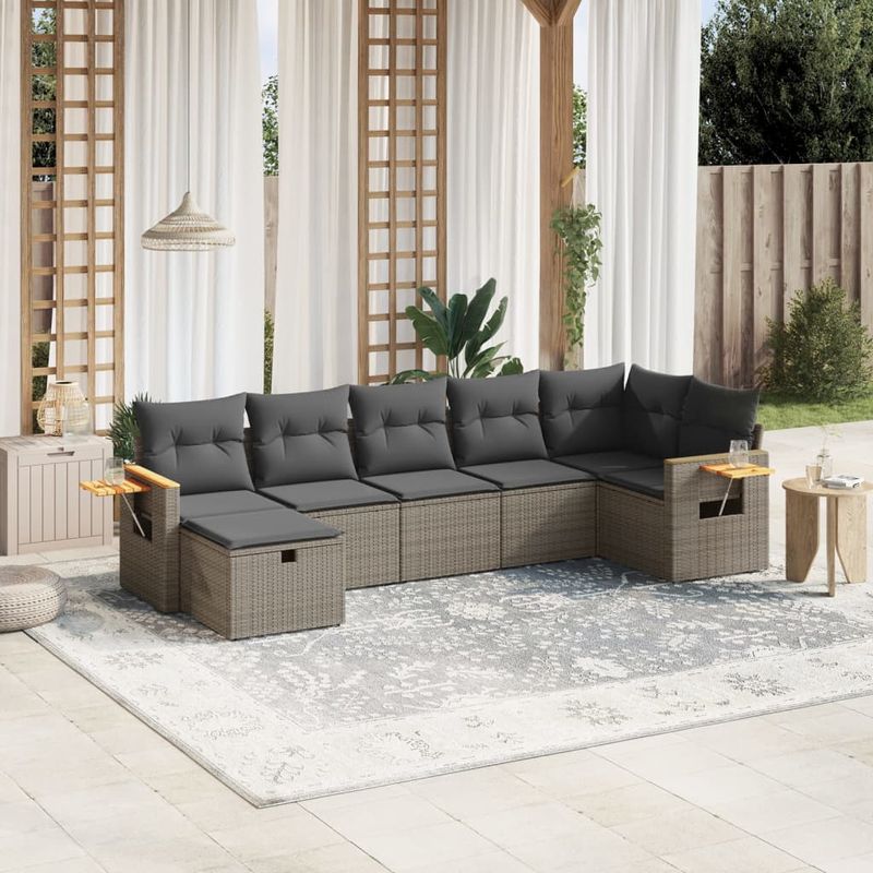 Casa si Gradina - Gradina si terasa - Mobilier exterior - Seturi mobila gradina - Set canapele de gradina, 7 piese, cu perne, gri, poliratan - Infinity.ro