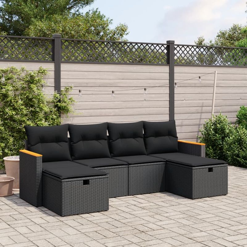 Casa si Gradina - Gradina si terasa - Mobilier exterior - Seturi mobila gradina - Set mobilier de gradina cu perne, 6 piese, negru, poliratan - Infinity.ro