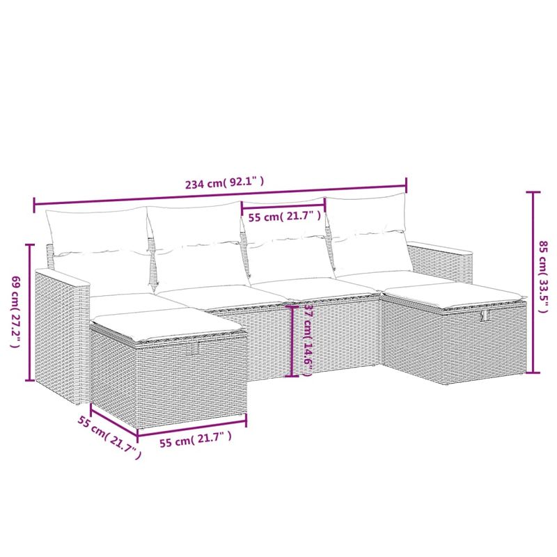 Casa si Gradina - Gradina si terasa - Mobilier exterior - Seturi mobila gradina - Set mobilier de gradina cu perne, 6 piese, negru, poliratan - Infinity.ro
