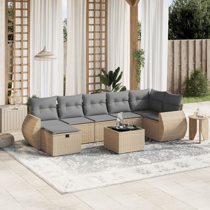 Casa si Gradina - Gradina si terasa - Mobilier exterior - Seturi mobila gradina - Set canapele de gradina, 8 piese, cu perne, bej, poliratan - Infinity.ro