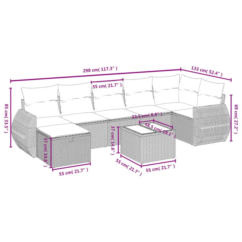 Casa si Gradina - Gradina si terasa - Mobilier exterior - Seturi mobila gradina - Set canapele de gradina, 8 piese, cu perne, bej, poliratan - Infinity.ro