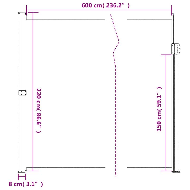 Casa si Gradina - Gradina si terasa - Umbrele si pavilioane - Umbrele - Copertina laterala retractabila, crem, 220x600 cm - Infinity.ro