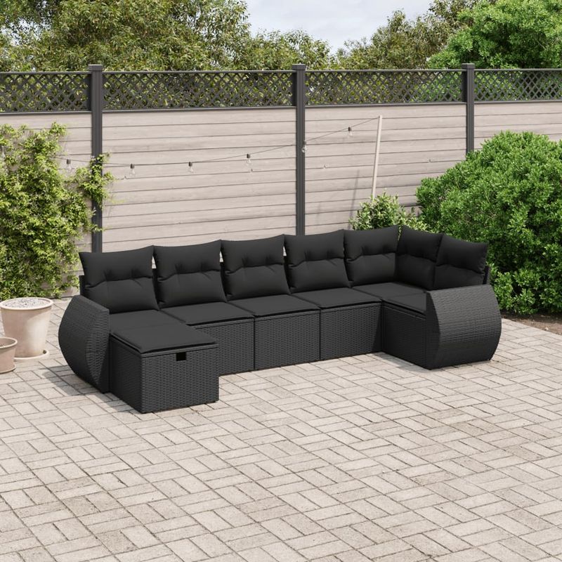 Casa si Gradina - Gradina si terasa - Mobilier exterior - Seturi mobila gradina - Set canapele de gradina cu perne, 7 piese, negru, poliratan - Infinity.ro